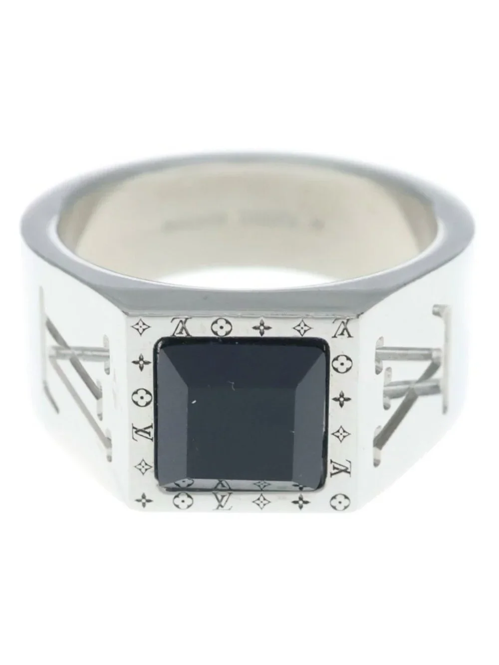 Louis Vuitton Ring LV Onyx Bague Monogram Silver